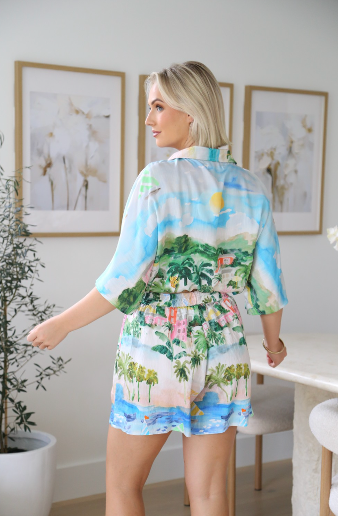 Postcard Elastic Waist Shorts - Multi