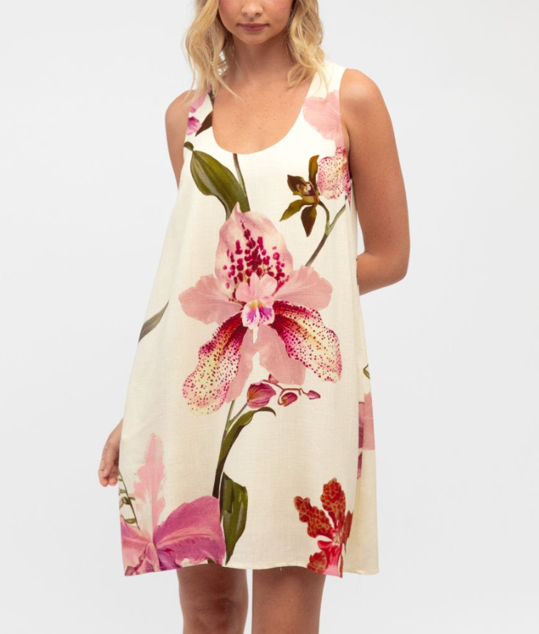 Orchid Linen Mini Dress - Floral