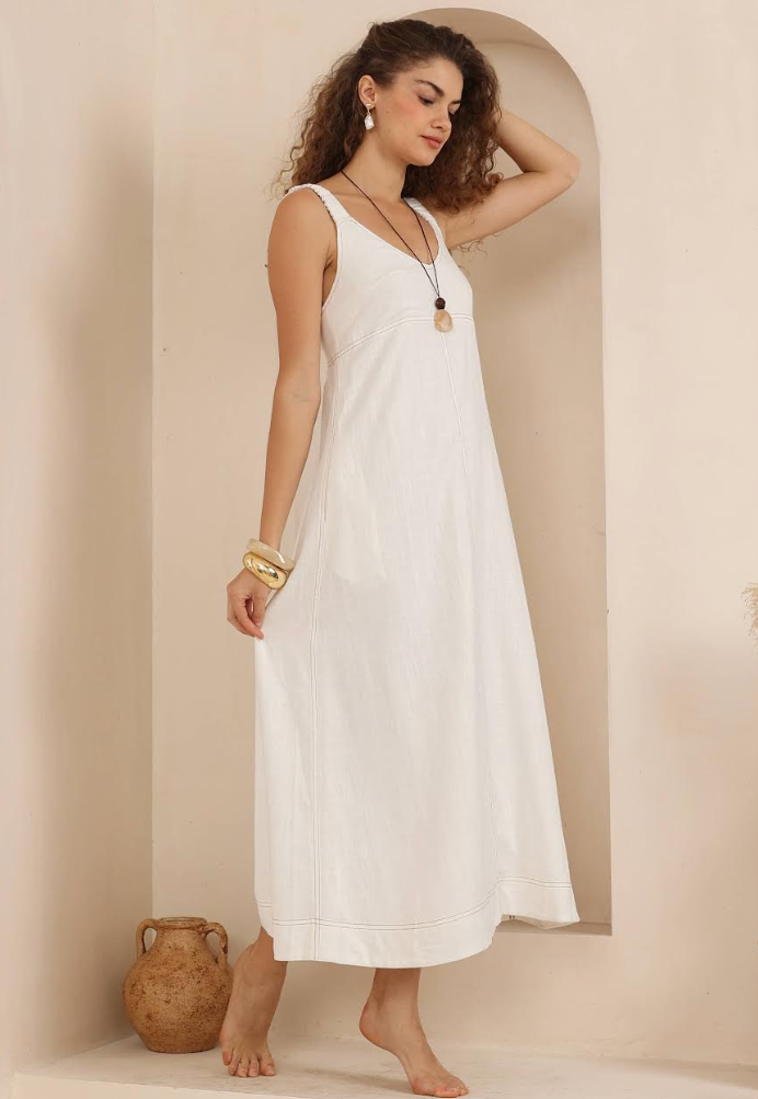 Contrast Stitch Maxi Dress - White