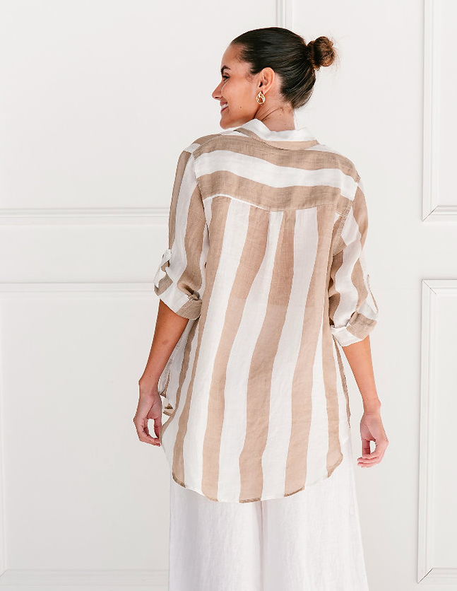 Stripe Linen Shirt - White and Beige