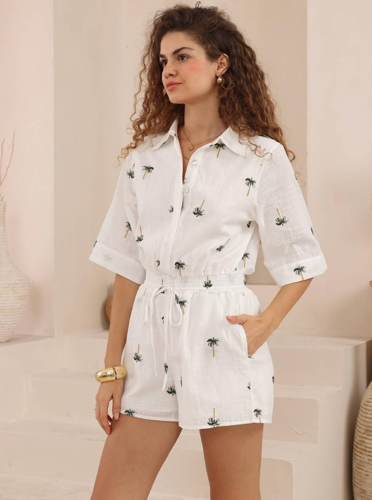 Palm Playsuit - White