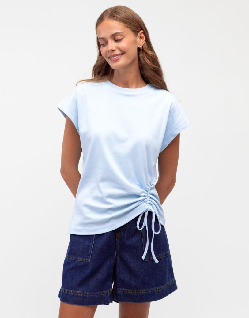Drawstring Tee - Light Blue — Pocket Hervey Bay