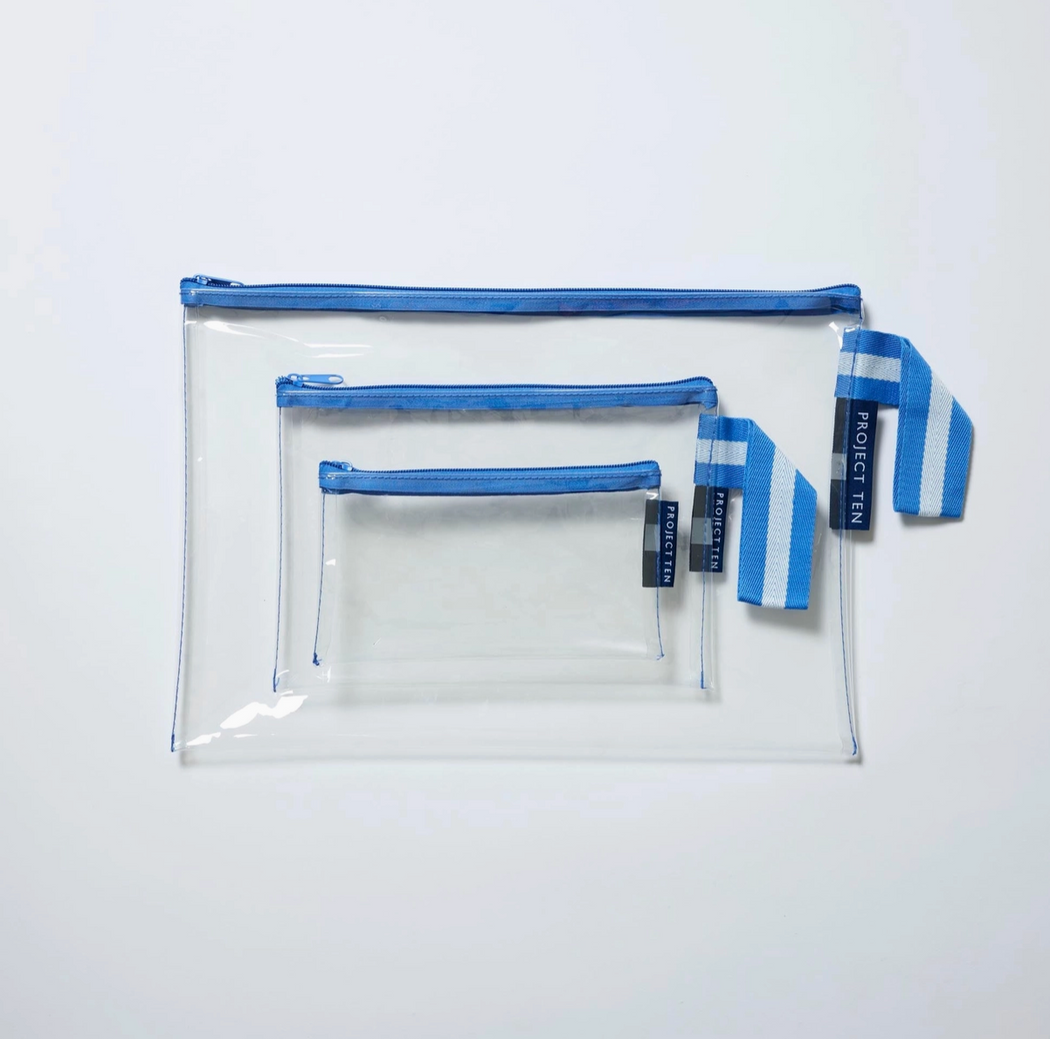 NEW Project Ten Clear Zip Pouch Bundle (x3 Sizes) – Blue