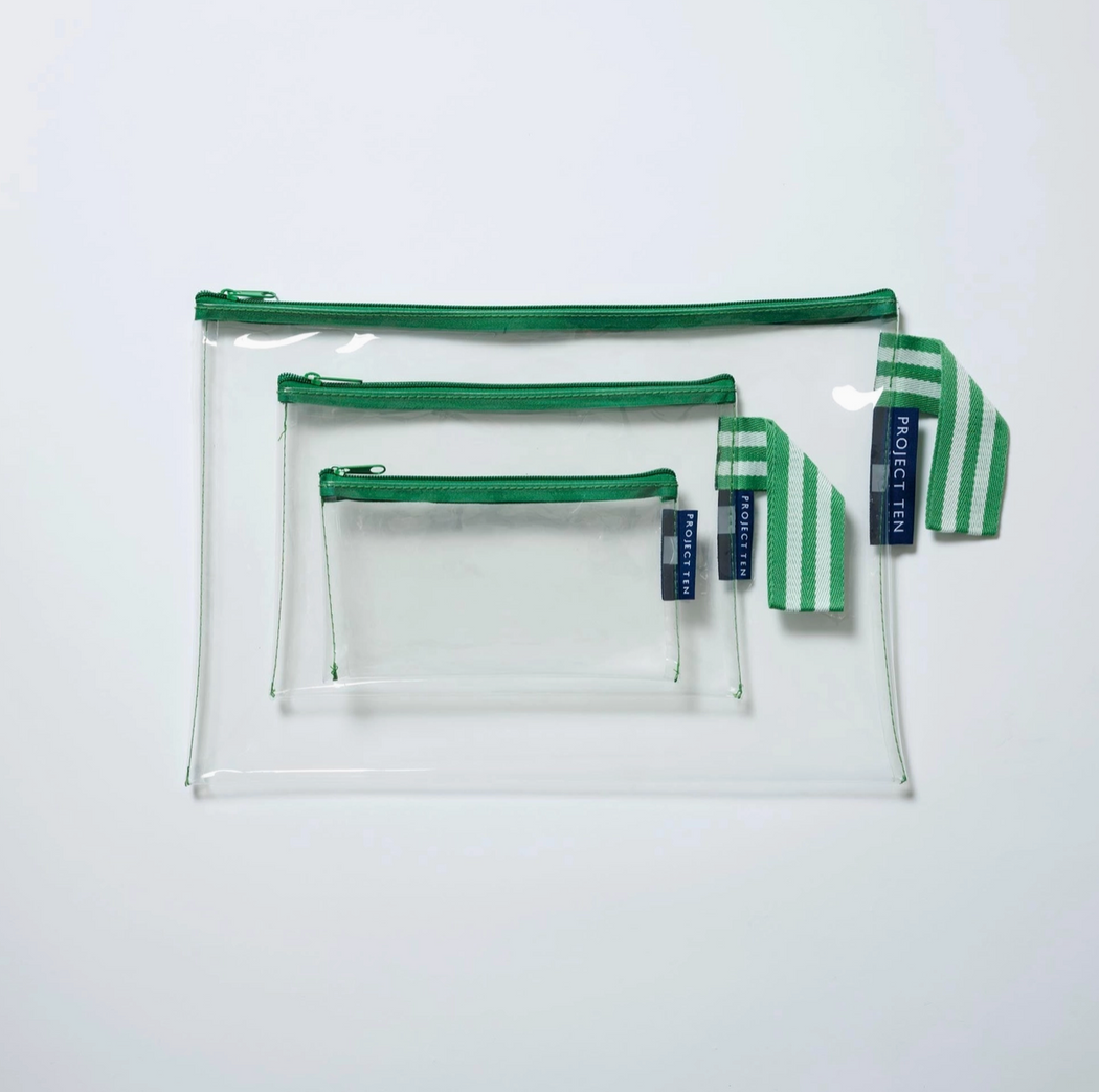NEW Project Ten Clear Zip Pouch Bundle (x3 Sizes) – Green