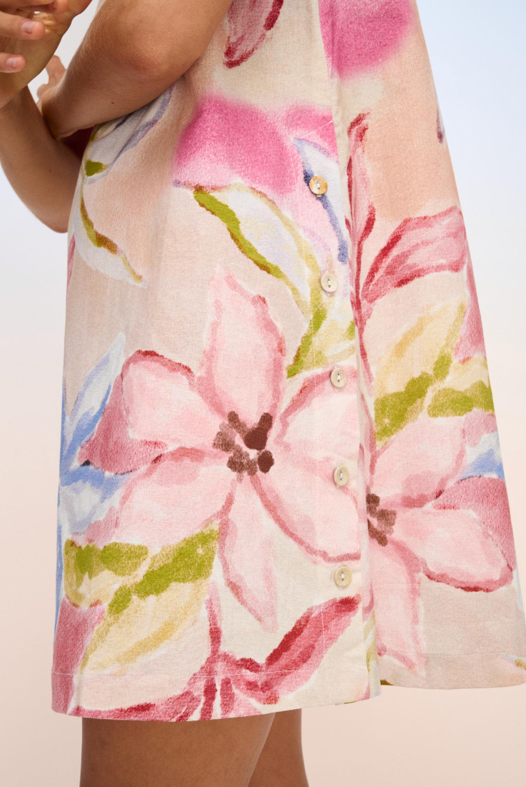 Eden Linen Dress - Floral Pink