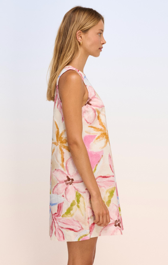 Eden Linen Dress - Floral Pink