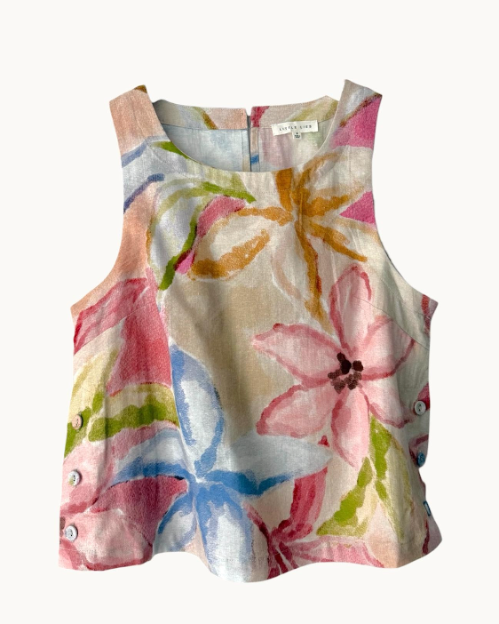 Little Lies Jude  Eden Linen Tank Top - Pink Floral