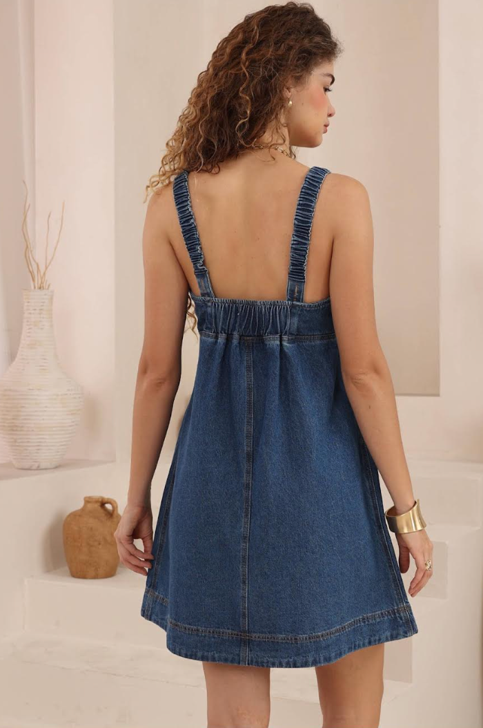 Denim Mini Dress - Blue