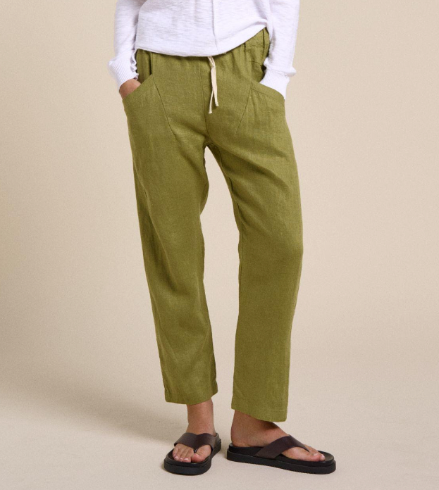 Little Lies Luxe Linen Jogger Pants - Olive Green