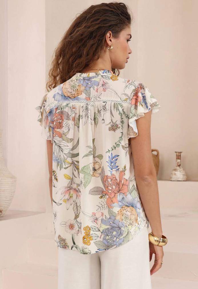 Flutter sleeve Blouse - Soft Floral