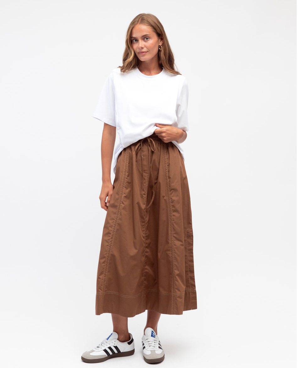 Cotton Midi Skirt- Tan