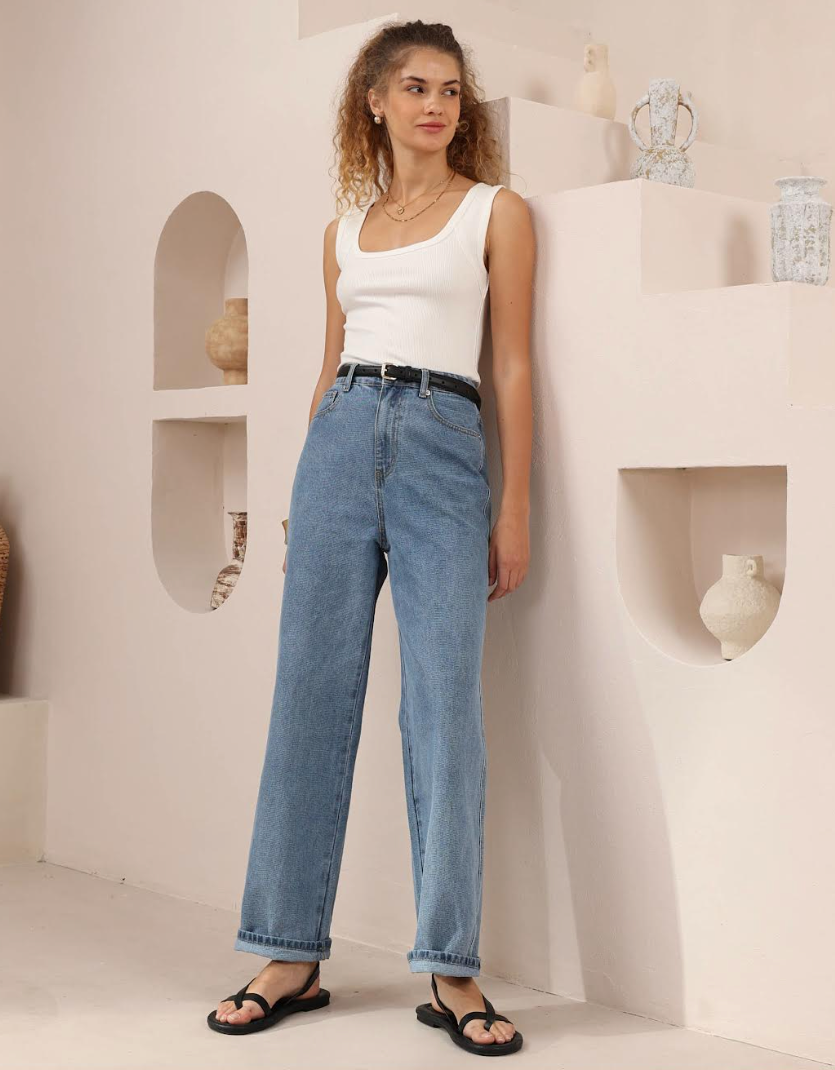 Mid rise wide leg Jeans - Mid Blue