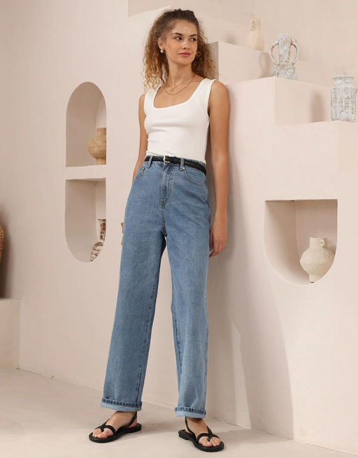 Mid Rise Mum Jeans - Denim