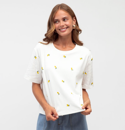Embroidered Cotton Tee - Lemon