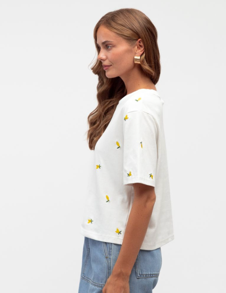 Embroidered Cotton Tee - Lemon