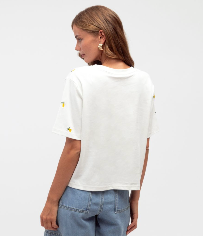 Embroidered Cotton Tee - Lemon