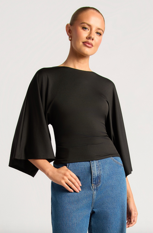 Tie back Wide sleeve Blouse - Black