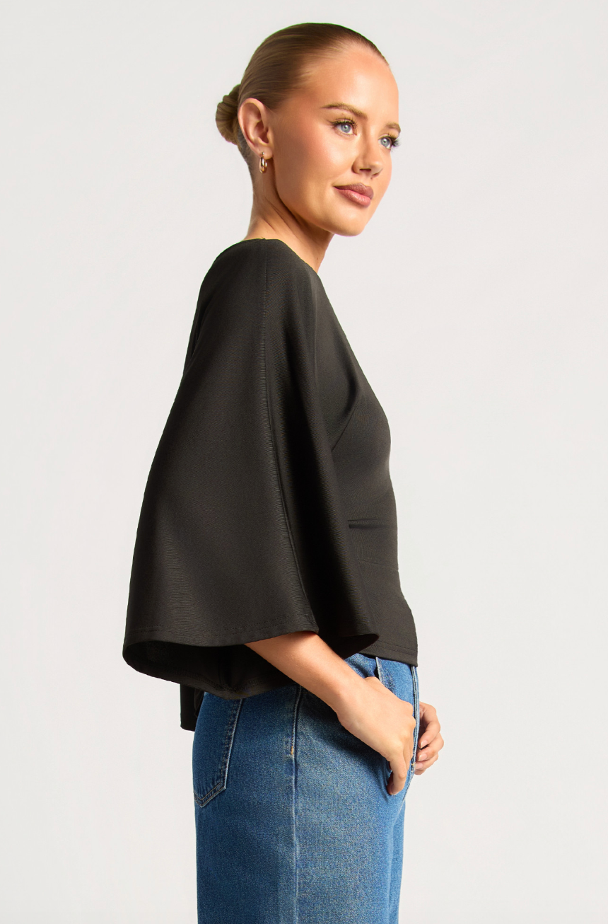 Tie back Wide sleeve Blouse - Black