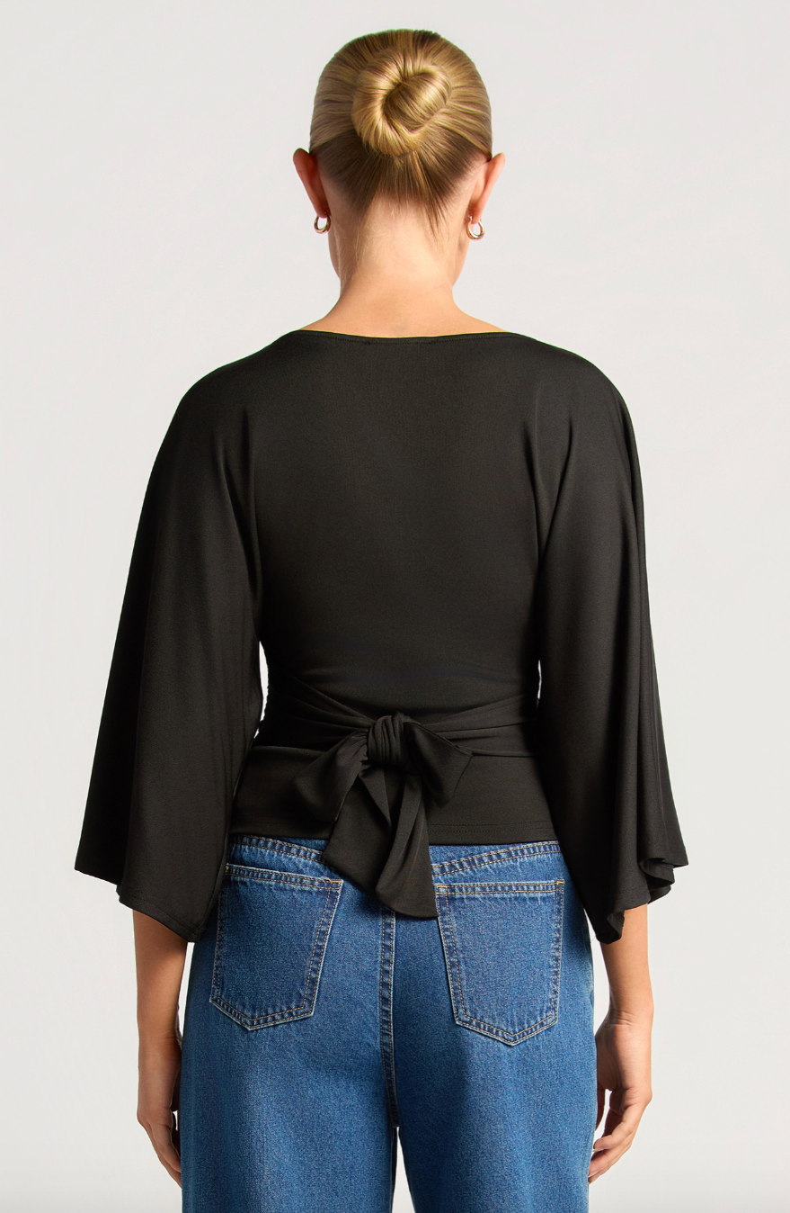 Tie back Wide sleeve Blouse - Black