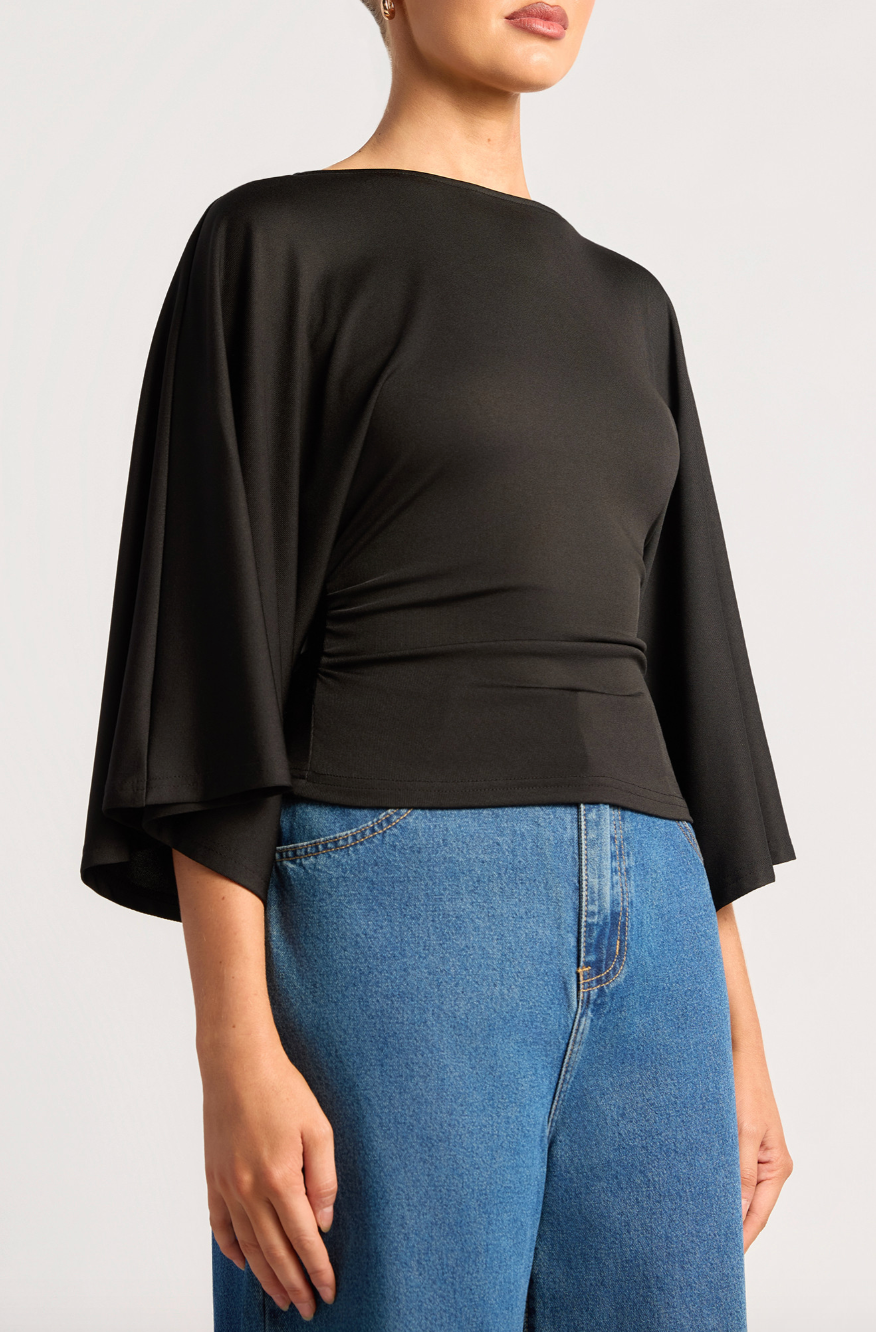Tie back Wide sleeve Blouse - Black