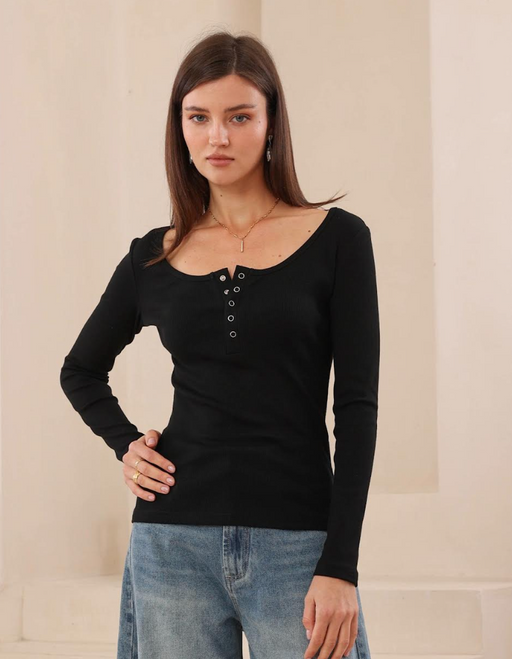 Cotton long Sleeve Knit - Black