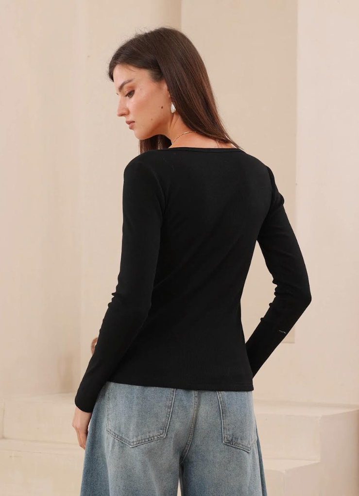 Cotton long Sleeve Knit - Black