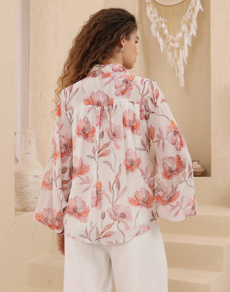 Balloon Sleeve Blouse - Pink Floral