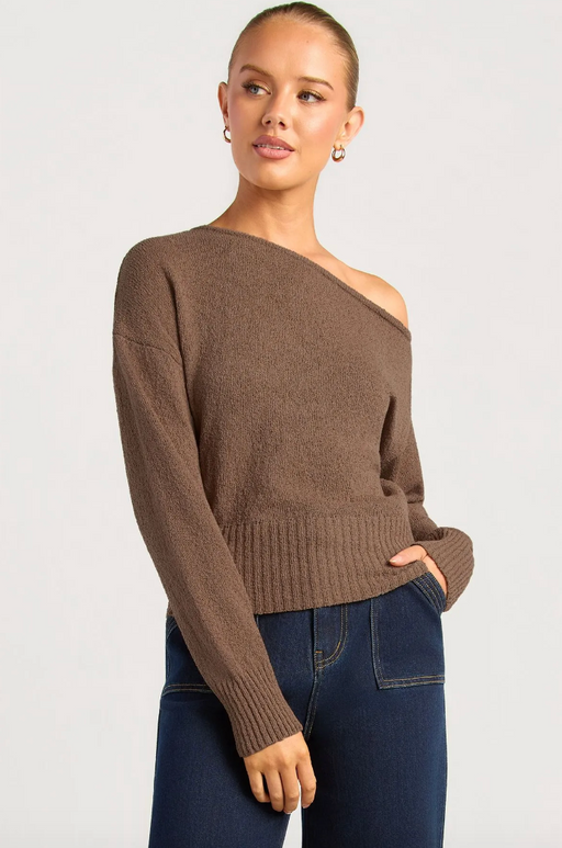 Off shoulder long sleeve Knit - Chocolate