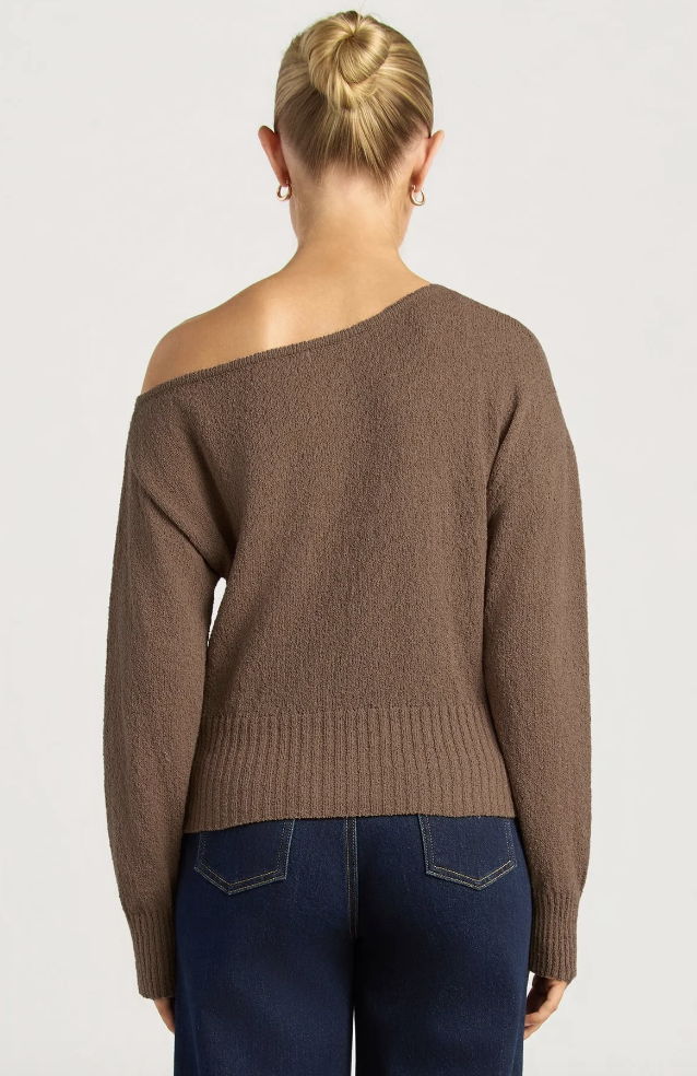 Off shoulder long sleeve Knit - Chocolate