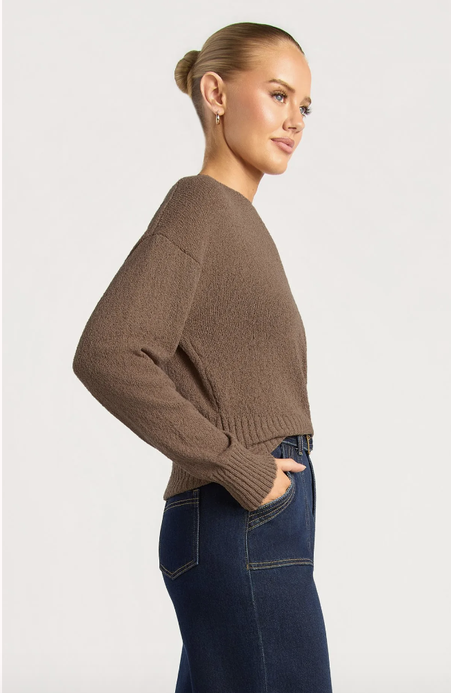 Off shoulder long sleeve Knit - Chocolate