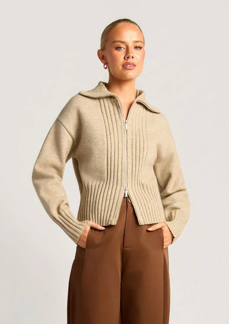 Zip Knit Jacket - Beige