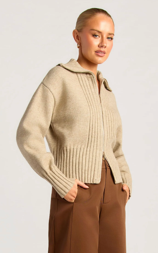 Zip Knit Jacket - Beige