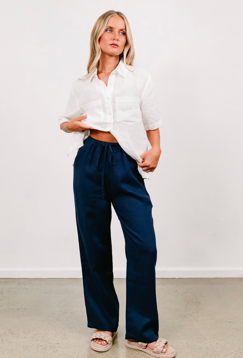 Linen Straight leg pants - Navy