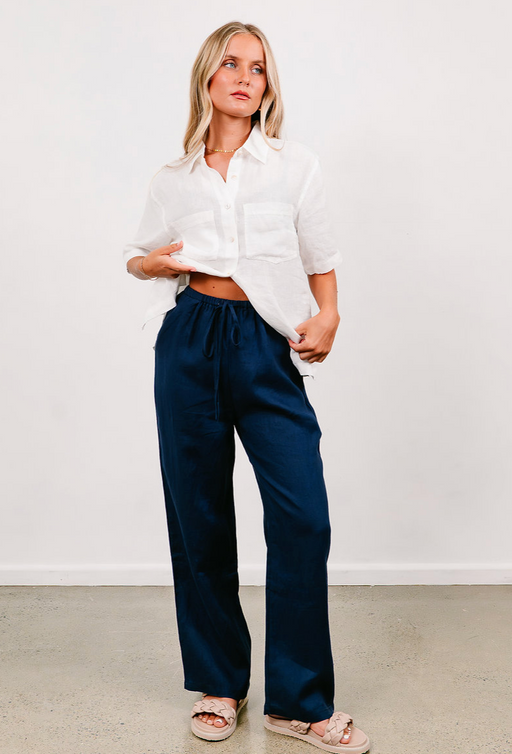 Linen Straight leg pants - Navy