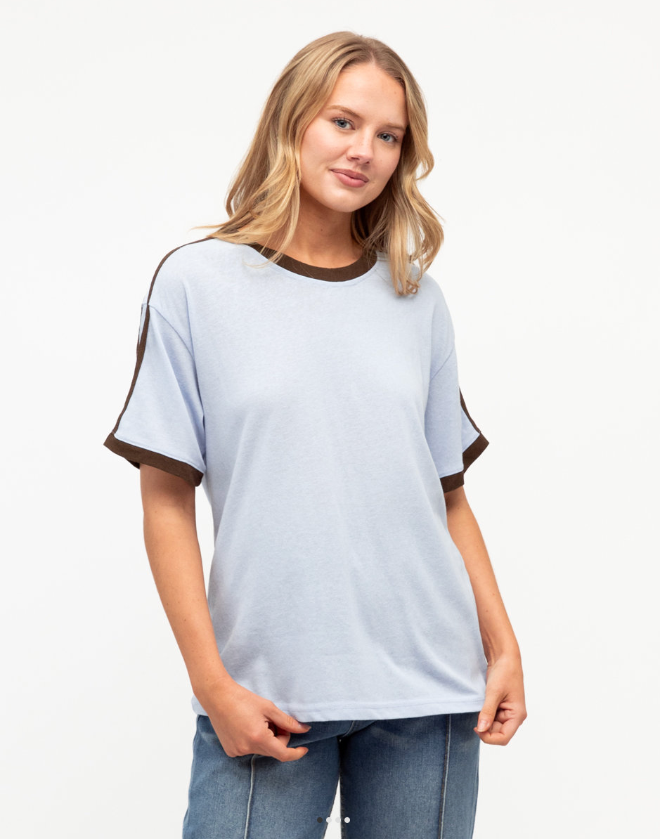 Vintage Tee - Blue and Chocolate stripe