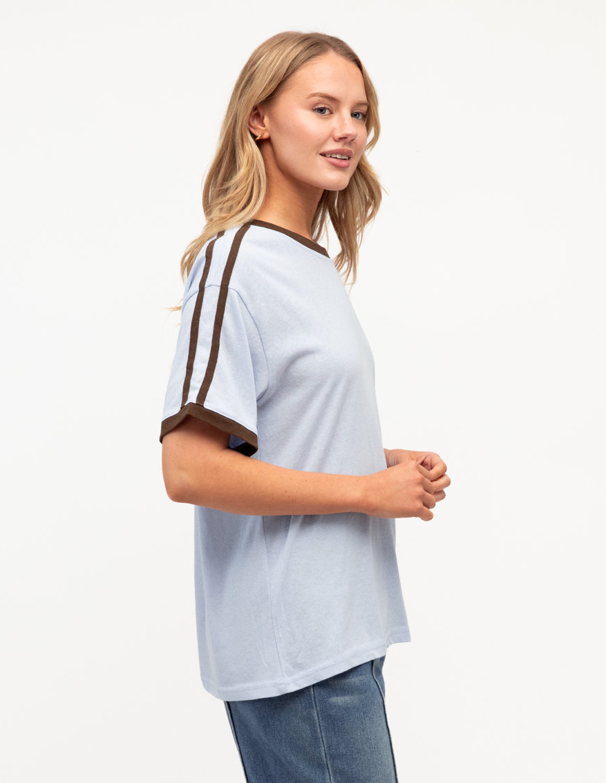 Vintage Tee - Blue and Chocolate stripe