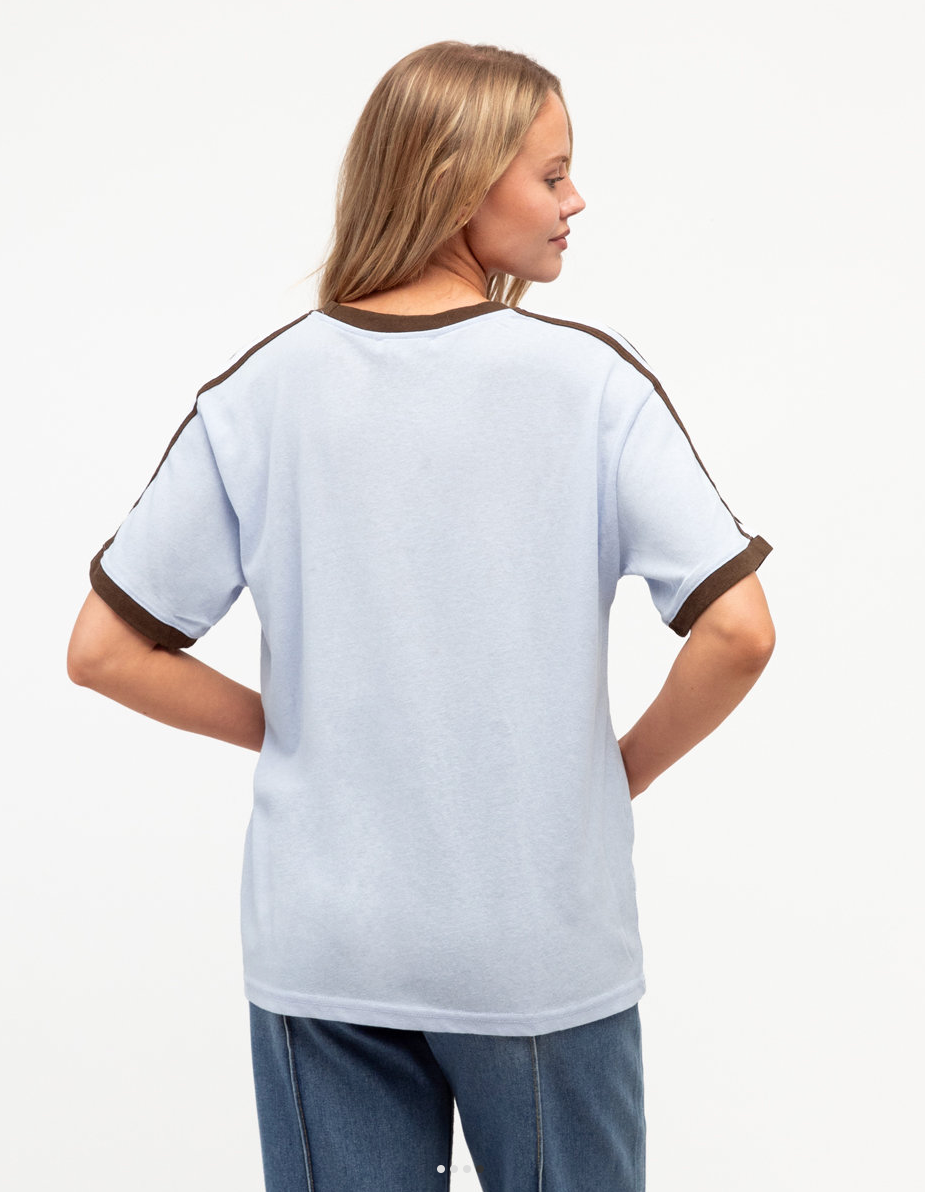 Vintage Tee - Blue and Chocolate stripe