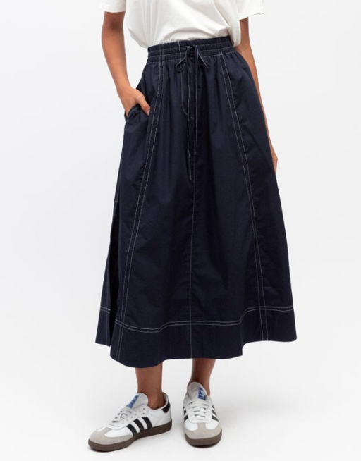 Cotton Midi Skirt- Navy