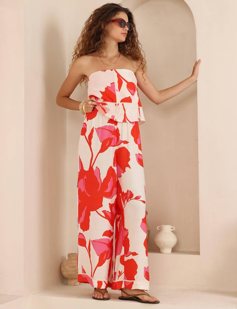 Lani jumpsuit - Red Floral