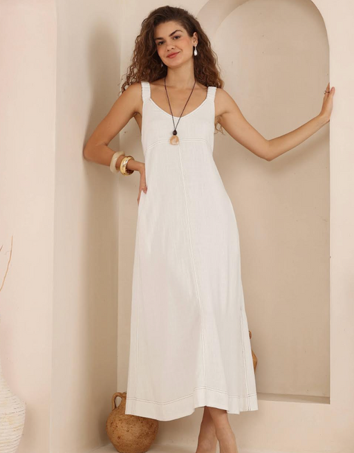 Contrast Stitch Maxi Dress - White