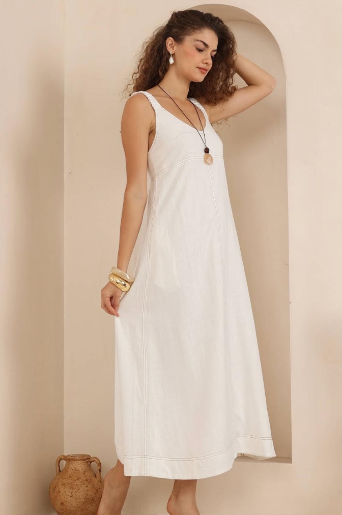 Contrast Stitch Maxi Dress - White