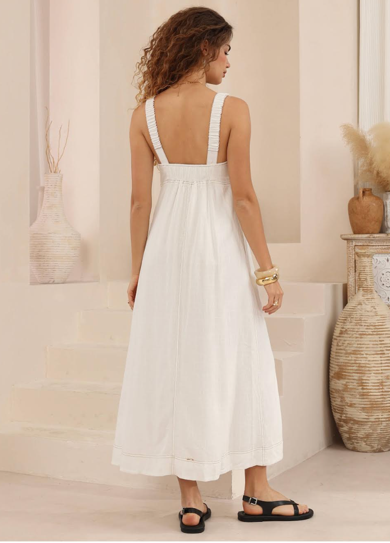 Contrast Stitch Maxi Dress - White