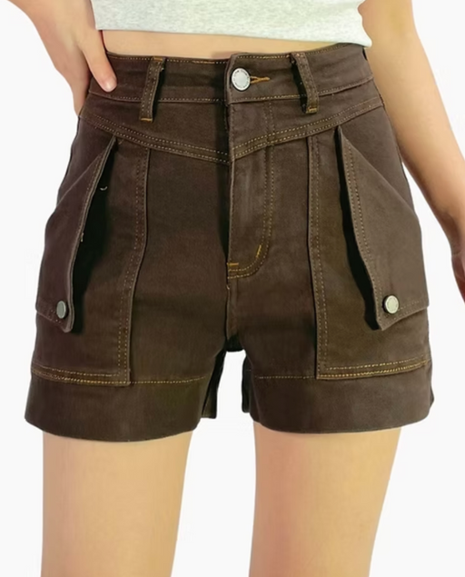 Denim Shorts - Fold pocket - Chocolate