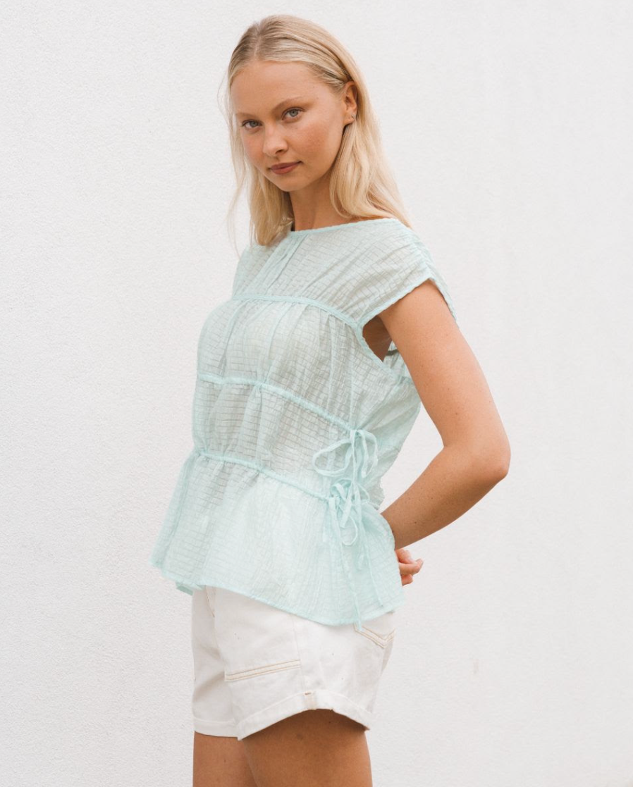 Drawstring Top - Mint Blue