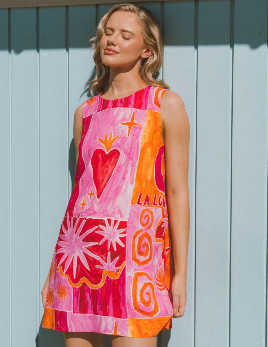 Lalune Mini Dress - Pink and Orange