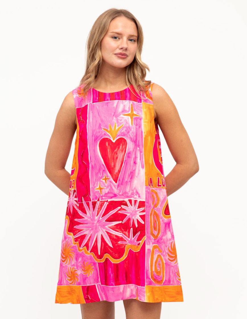 Lalune Mini Dress - Pink and Orange