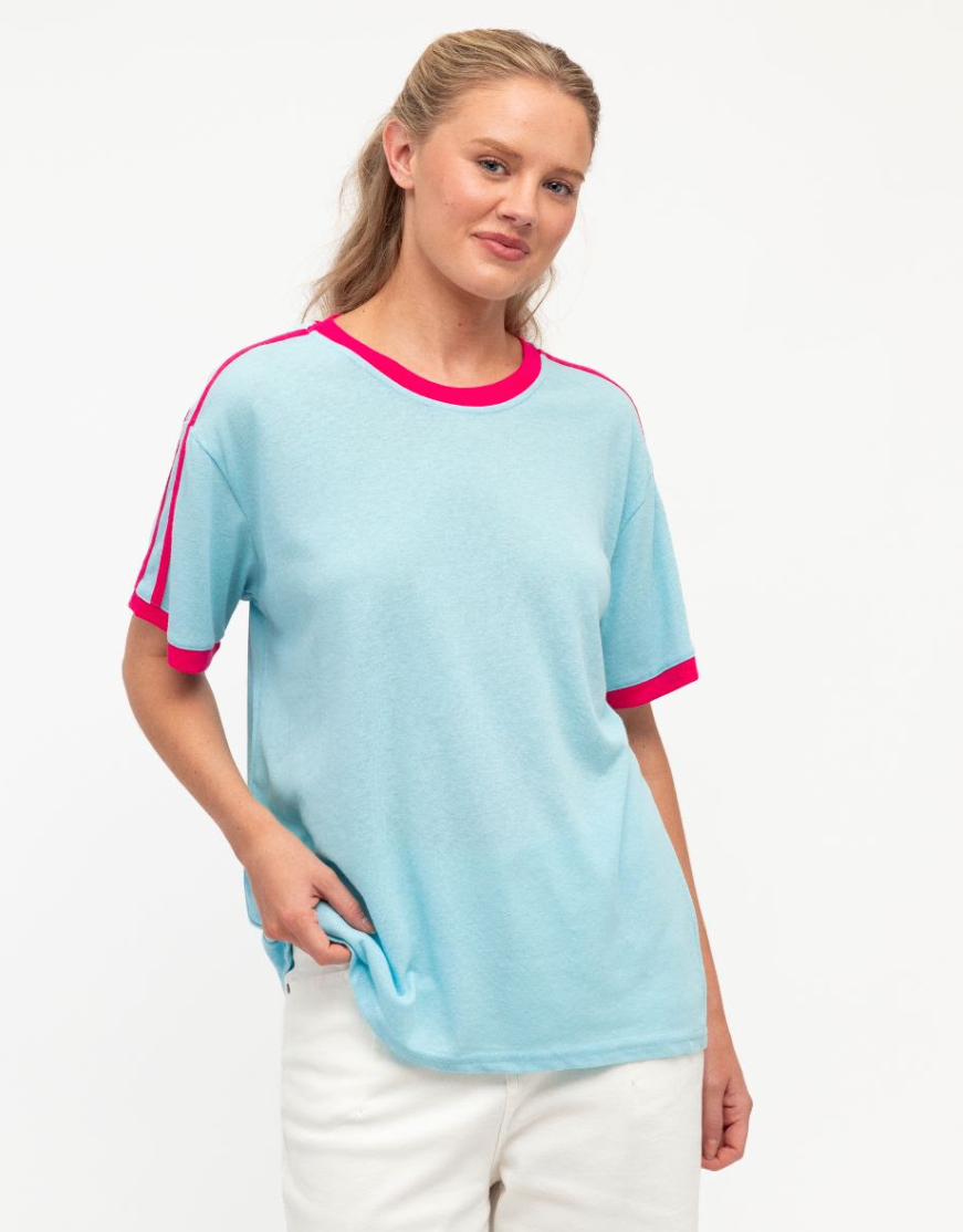 Summer Splice Tee - Pink and Aqua