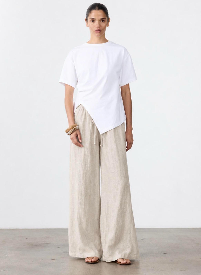 Ruched Jersey Cotton Tee - White