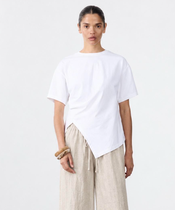 Ruched Jersey Cotton Tee - White