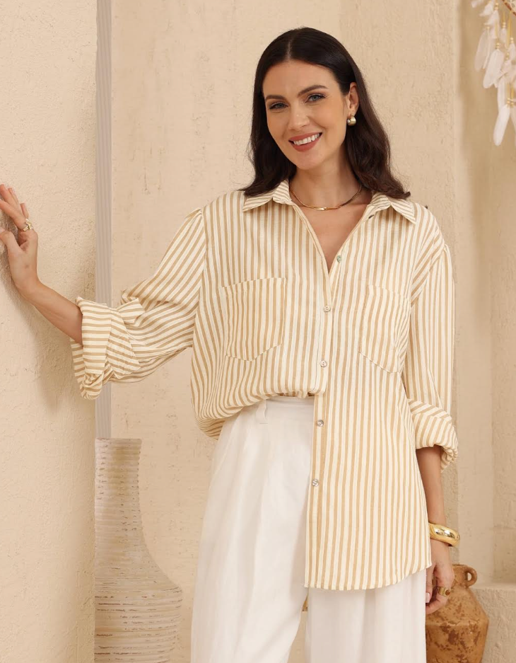 Stripe Holiday Shirt - Sand Beige